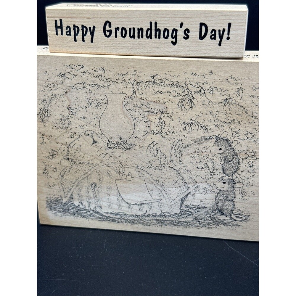 House Mouse Designs TICKLE PHIL Wood Mount Rubber Stamp NEW Rare + sentiment